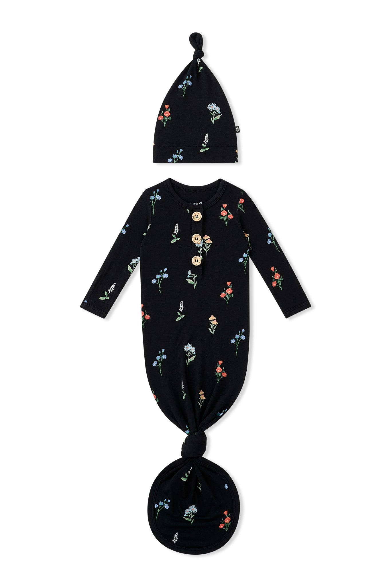 Knotted Day Gown with Hat Set in Midnight Wildflower