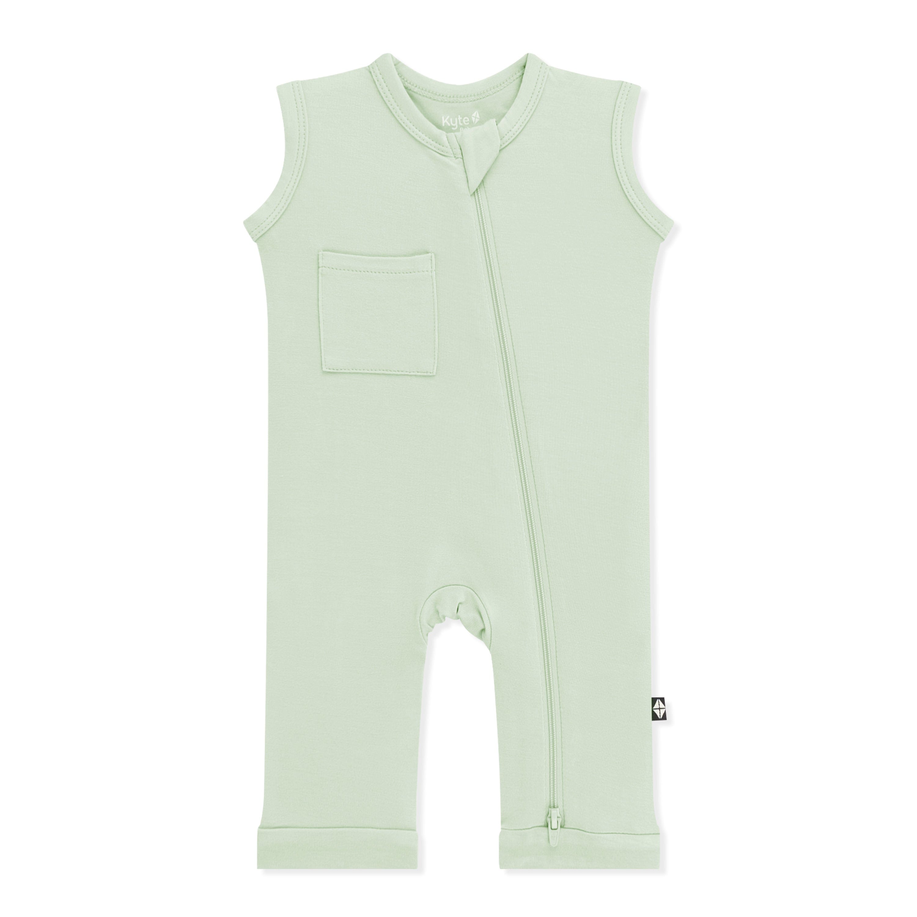 Zippered Sleeveless Romper in Basil