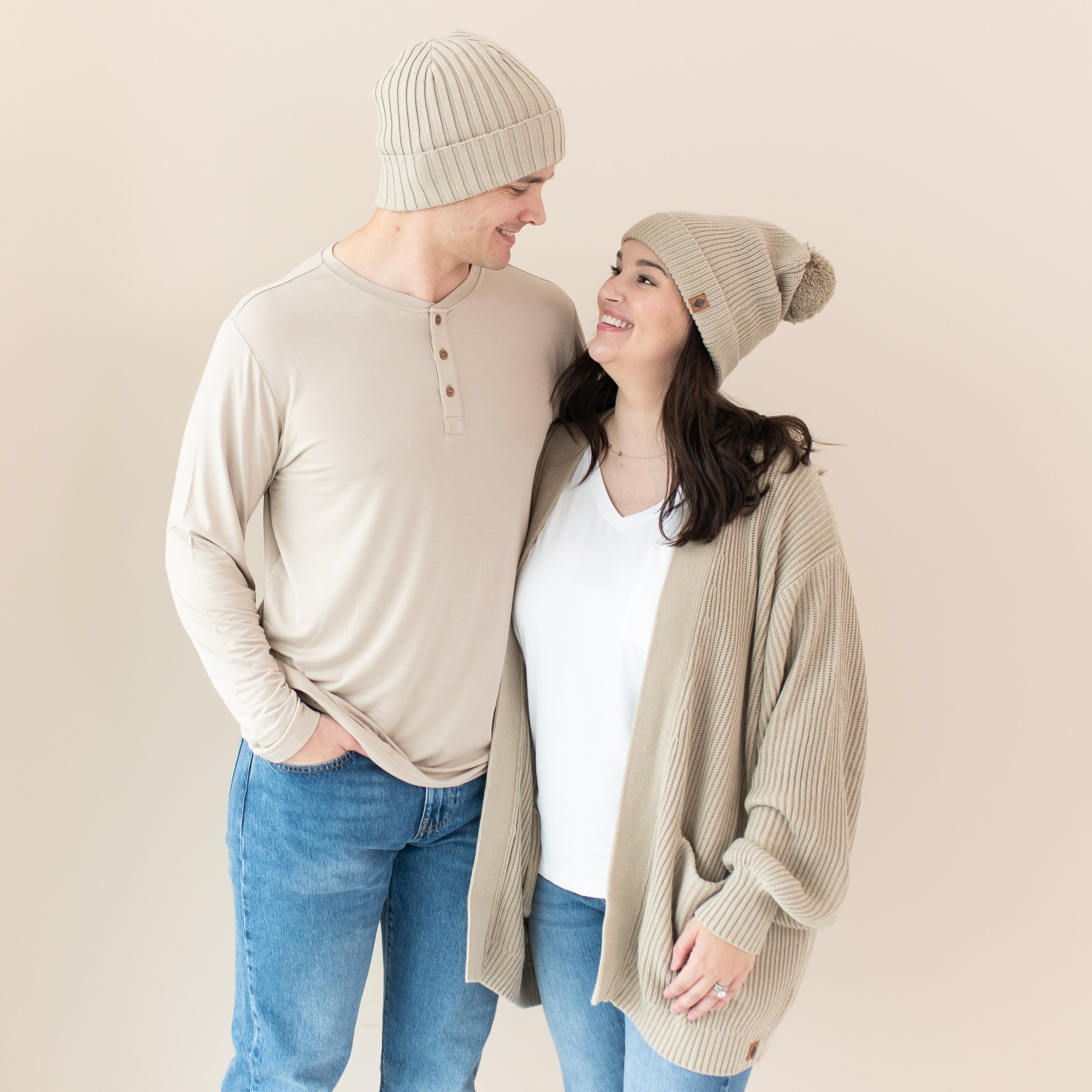 Chunky Knit Adult Ribbed Beanie in Almond - Image 4