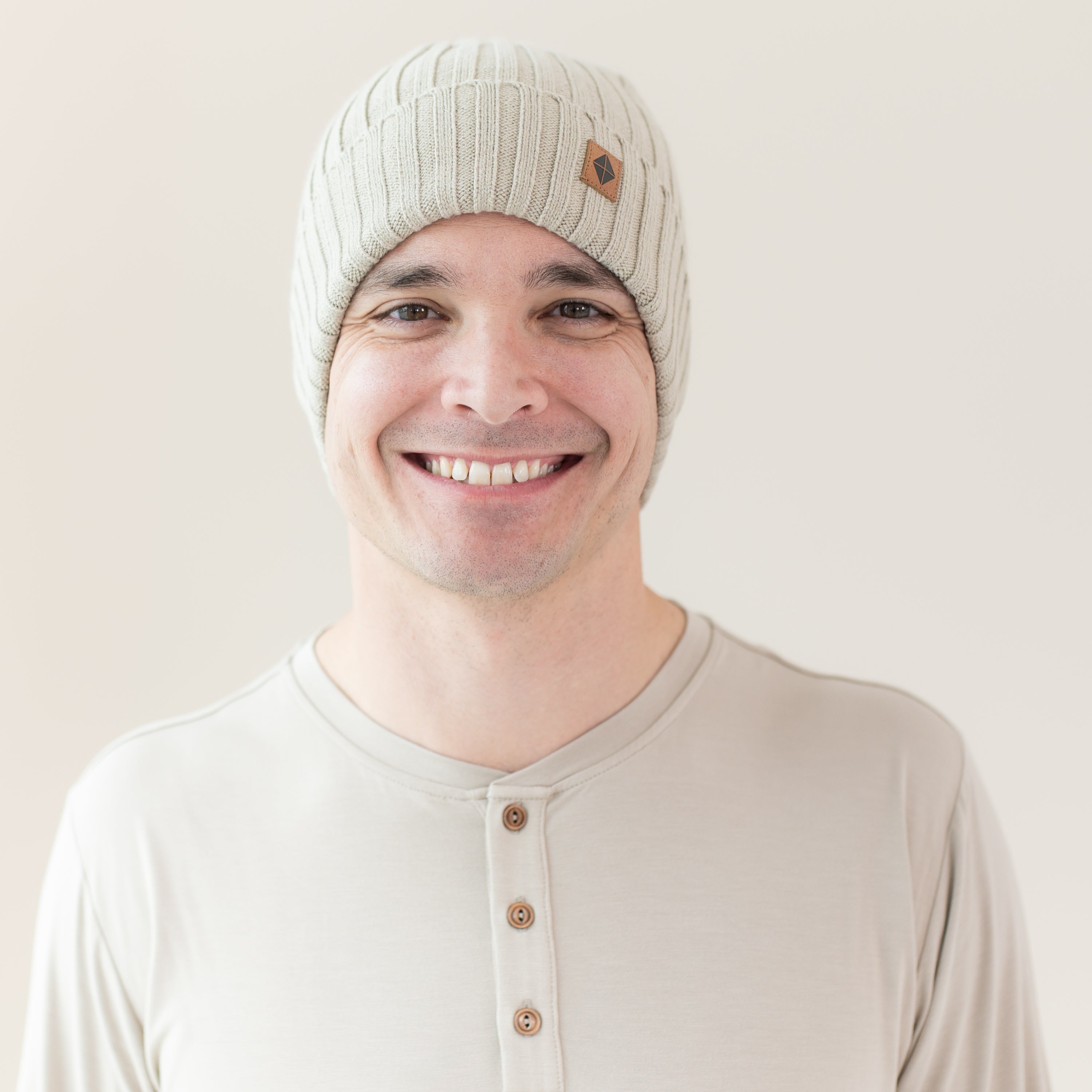 Chunky Knit Adult Ribbed Beanie in Almond