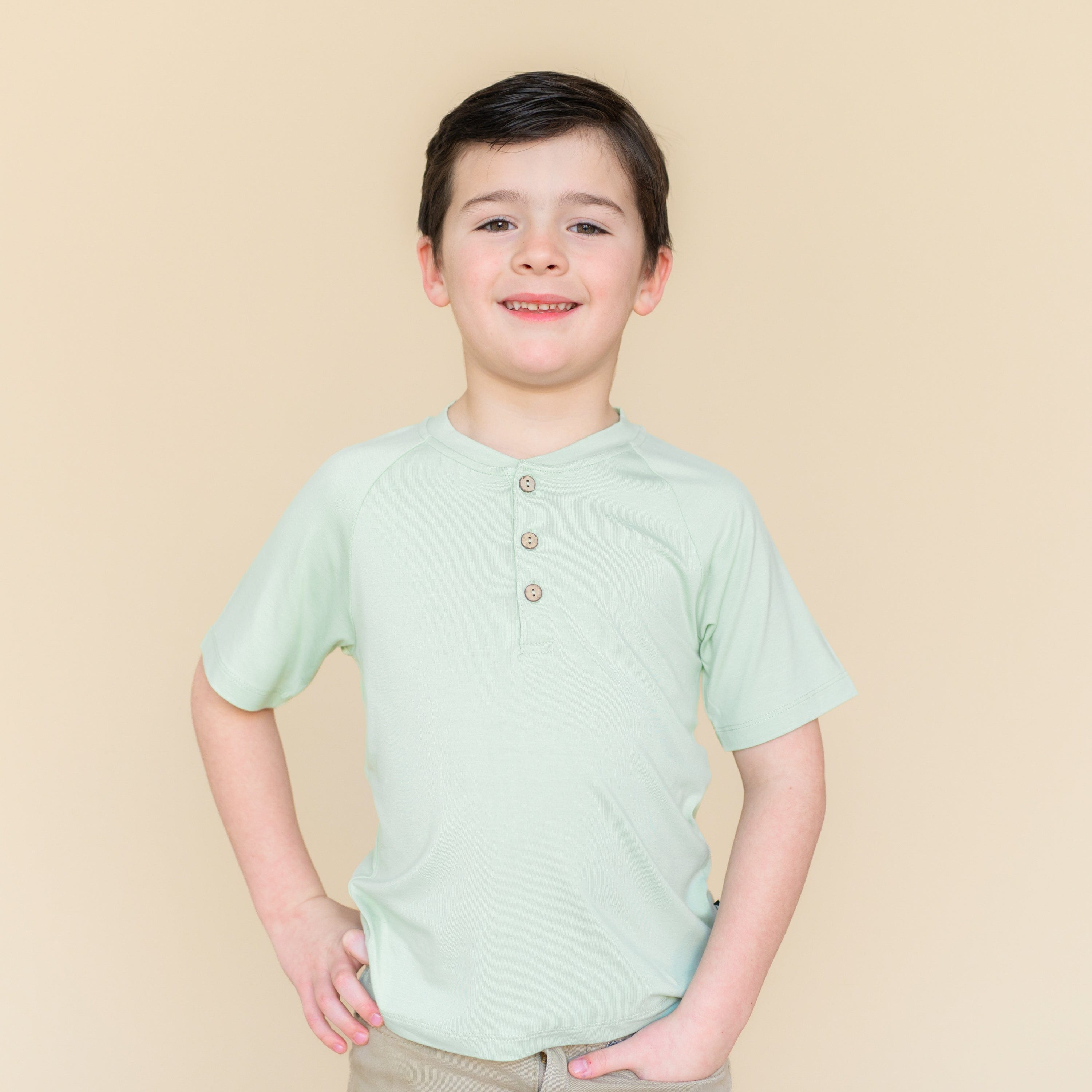 Short Sleeve Toddler Henley Tee in Basil