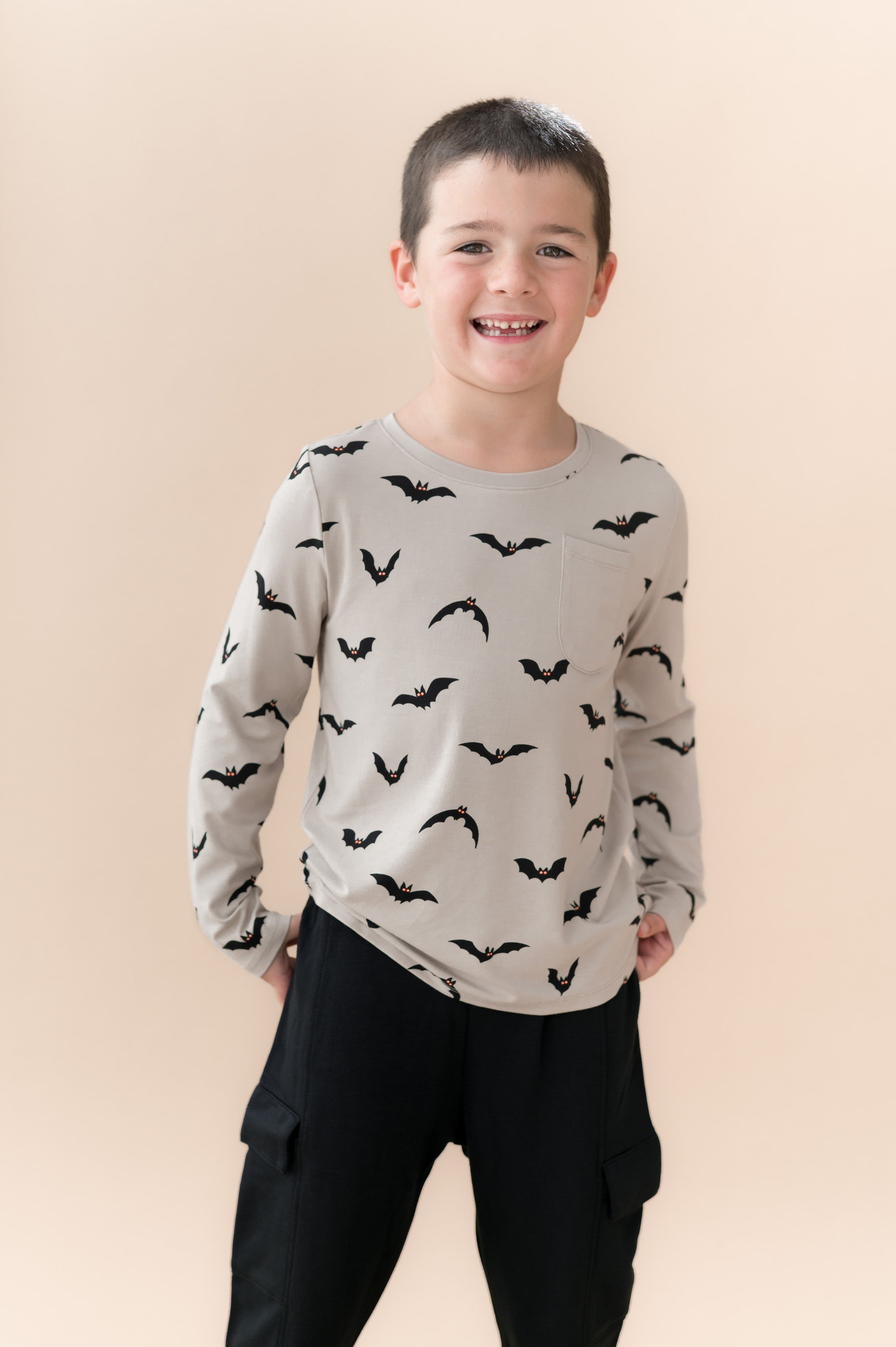 Long Sleeve Toddler Crew Neck Tee in Bats