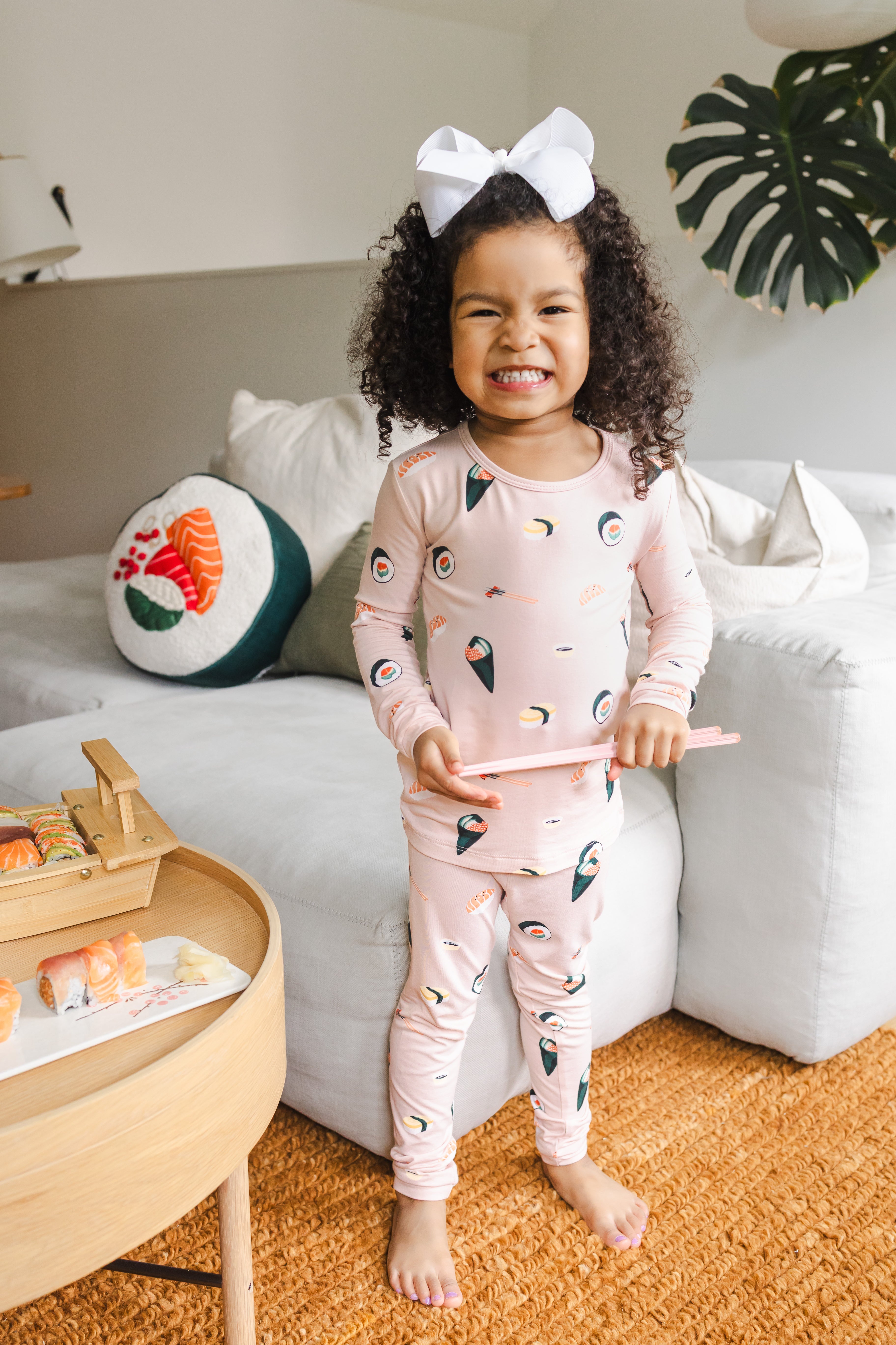 Long Sleeve Pajamas in Blush Sushi