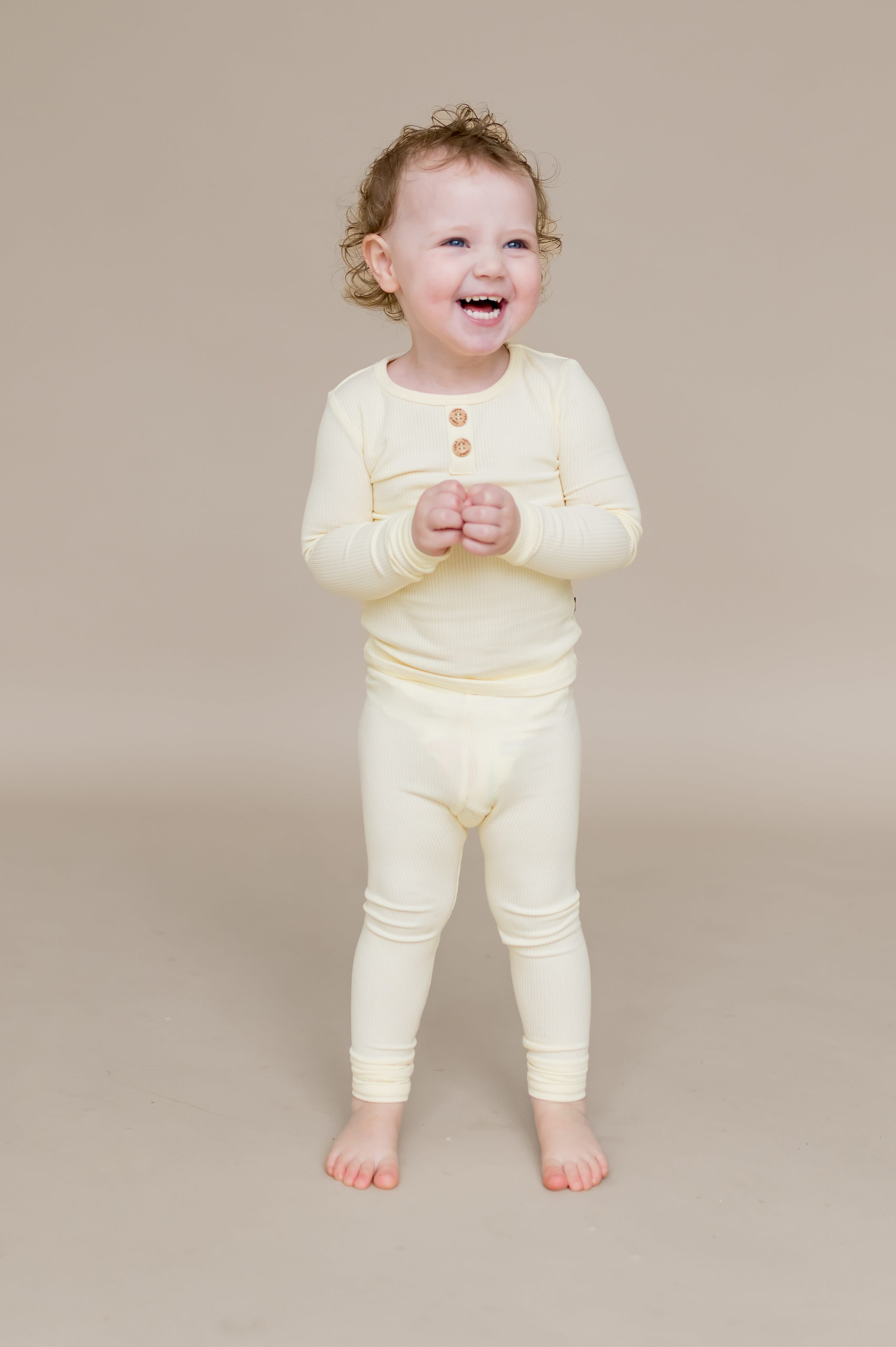 Ribbed Henley Set in Chamomile