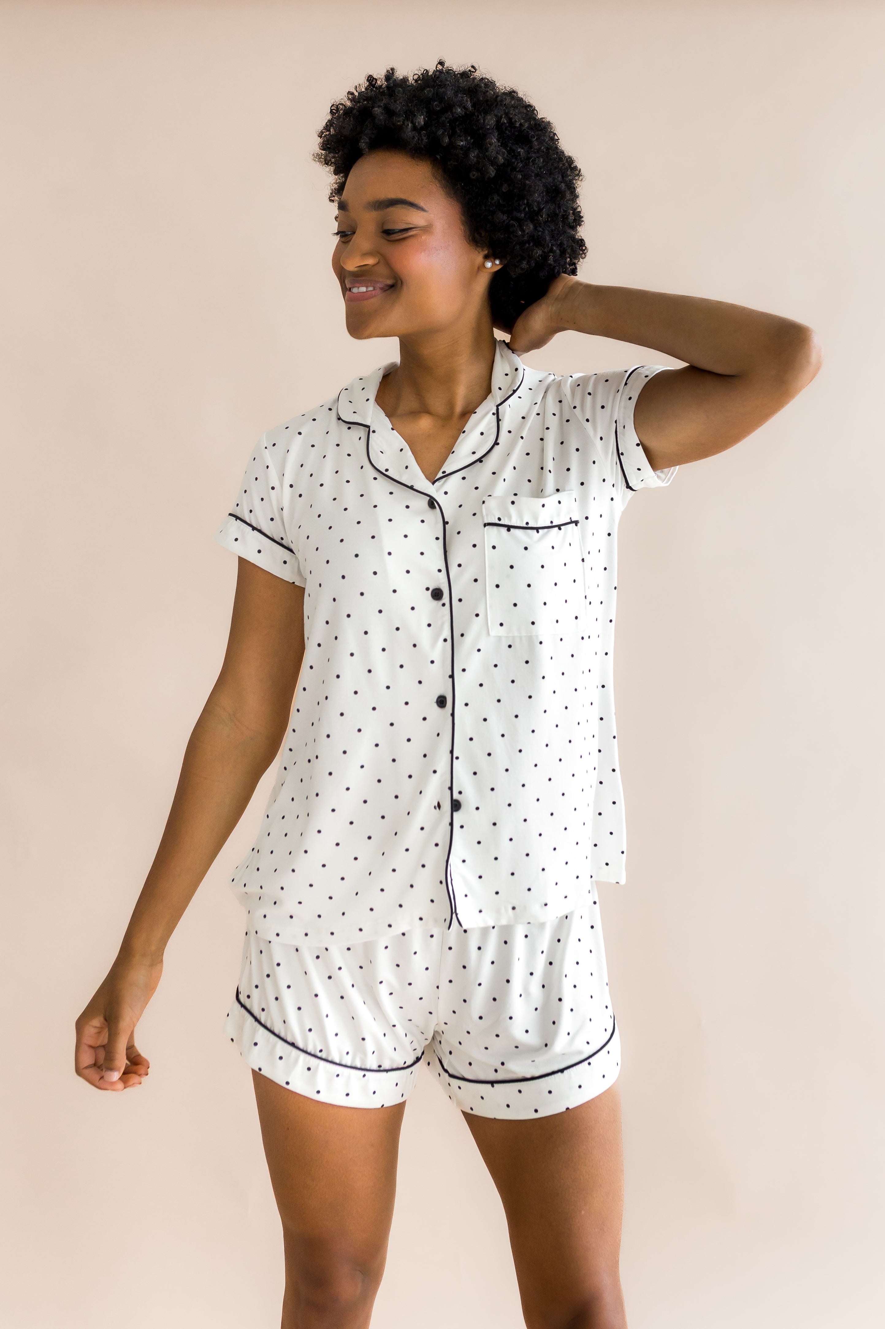 Women's Short Sleeve Pajama Set in Midnight Polka Dot