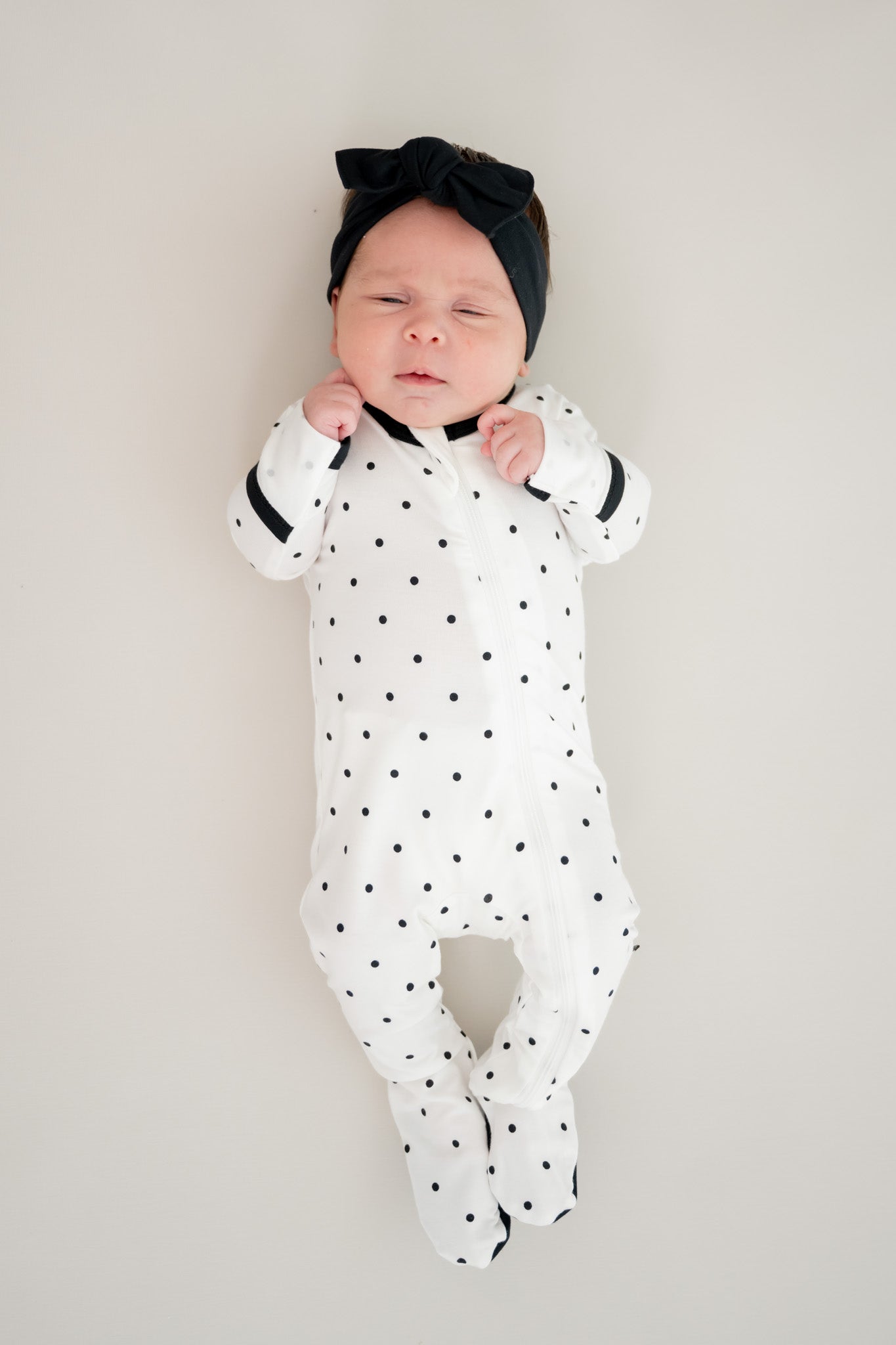 Zippered Footie in Midnight Polka Dot