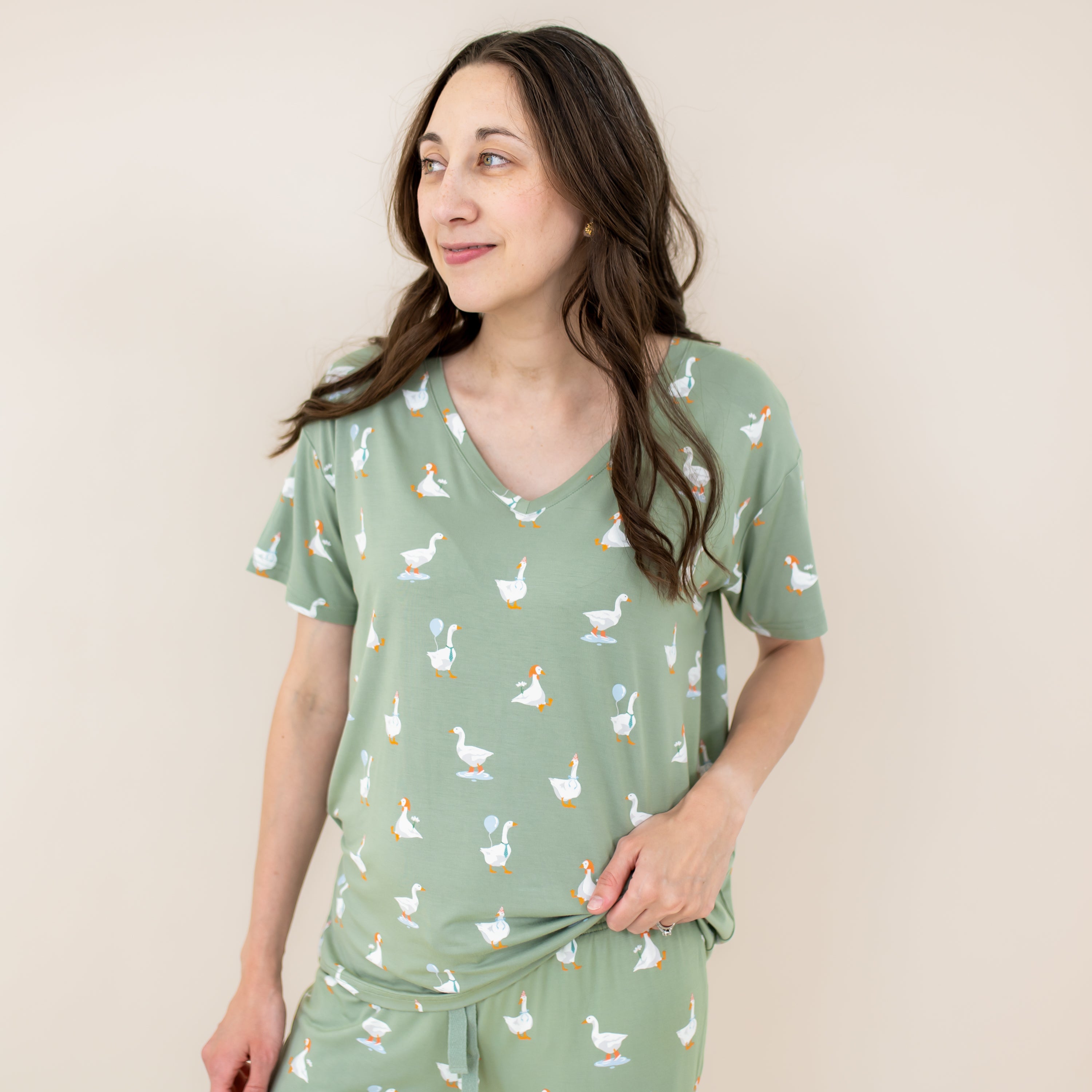 Women's Oversized V-Neck Tee in Silly Goose