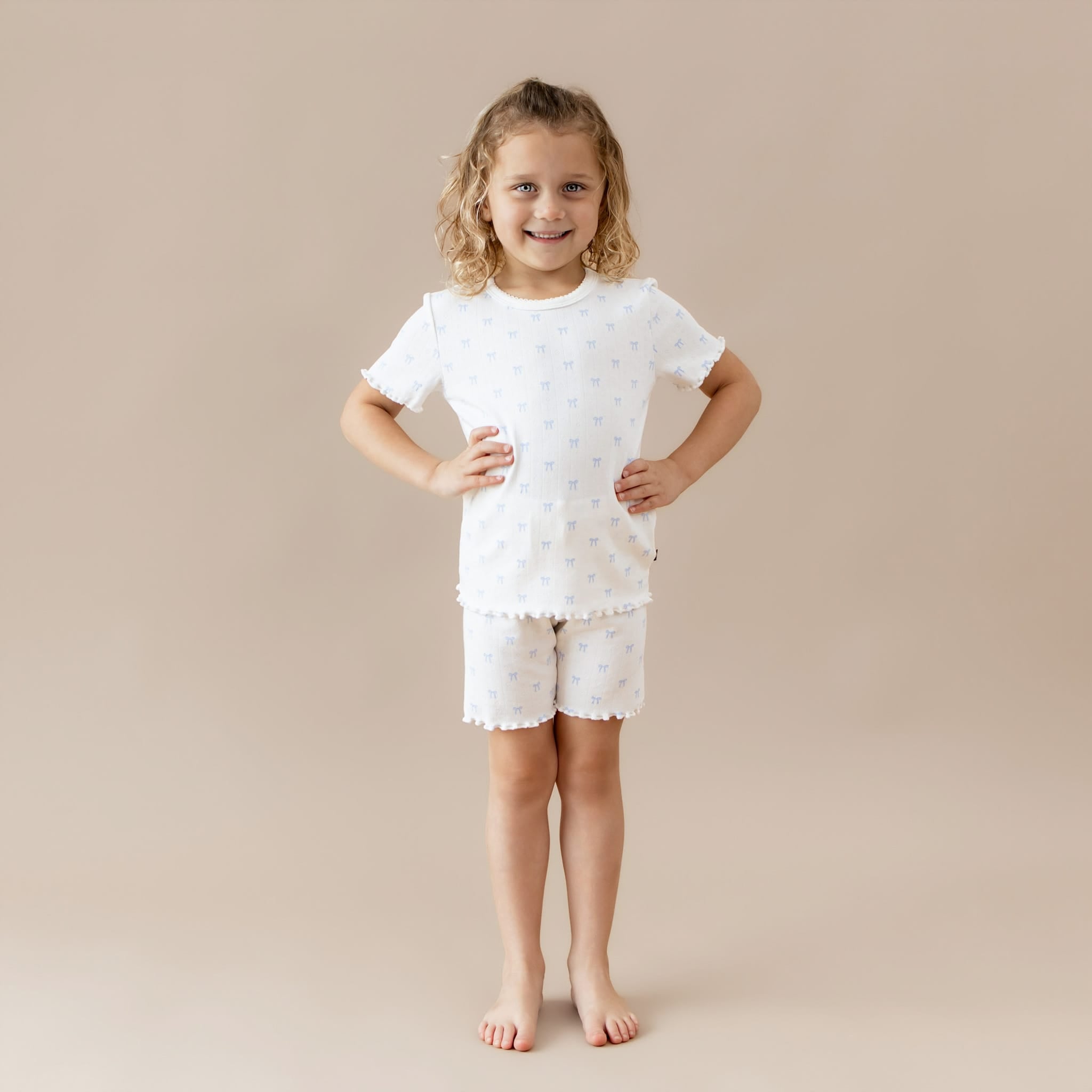 Pointelle Short Sleeve Set in Sweet Blue Bow