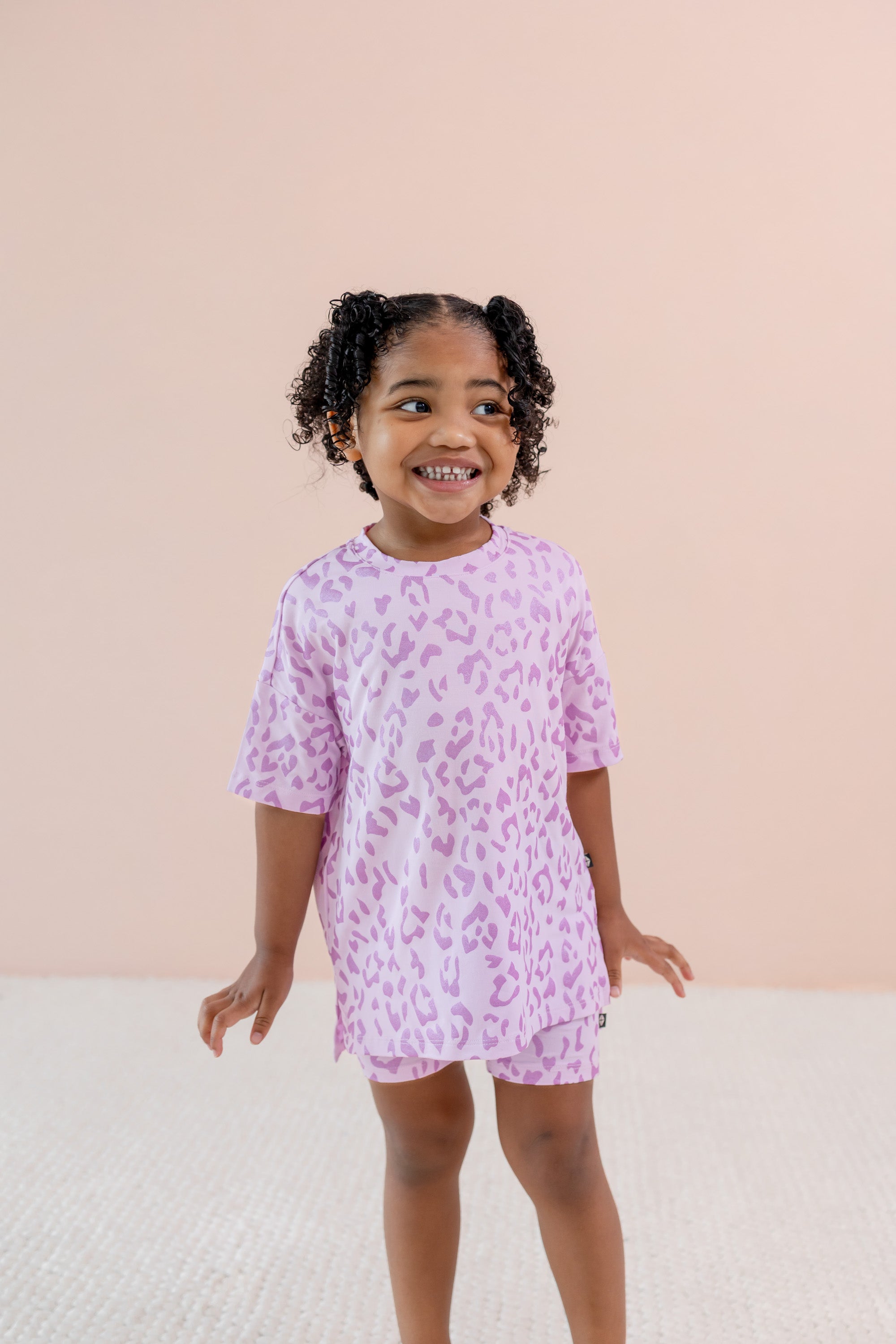 Toddler Biker Short Set in Thistle Leopard