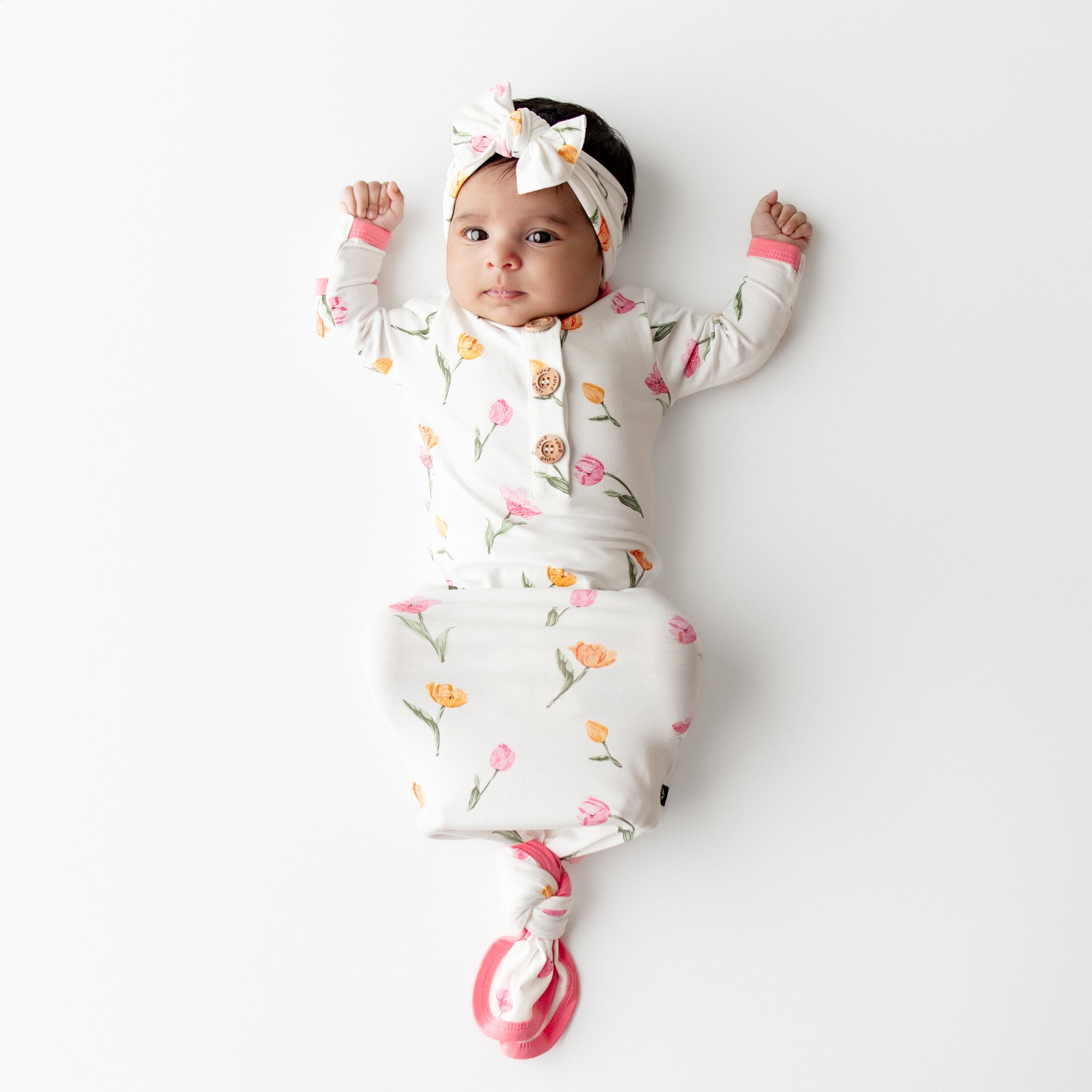 Knotted Day Gown with Bow Set Set in Tulip