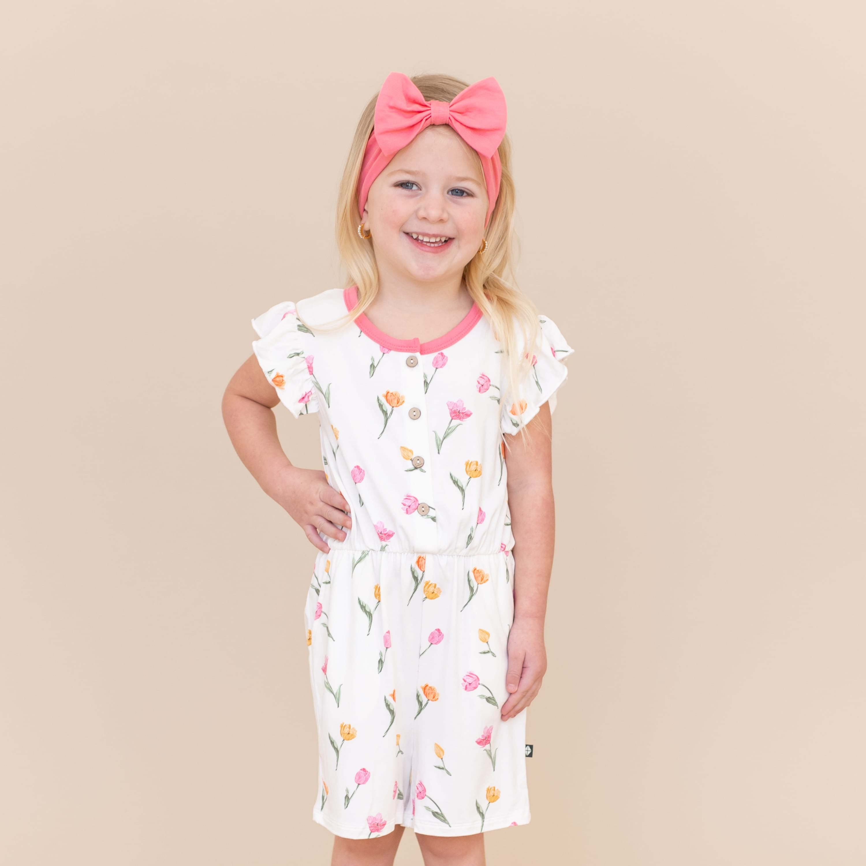 Flutter Sleeve Romper in Tulip