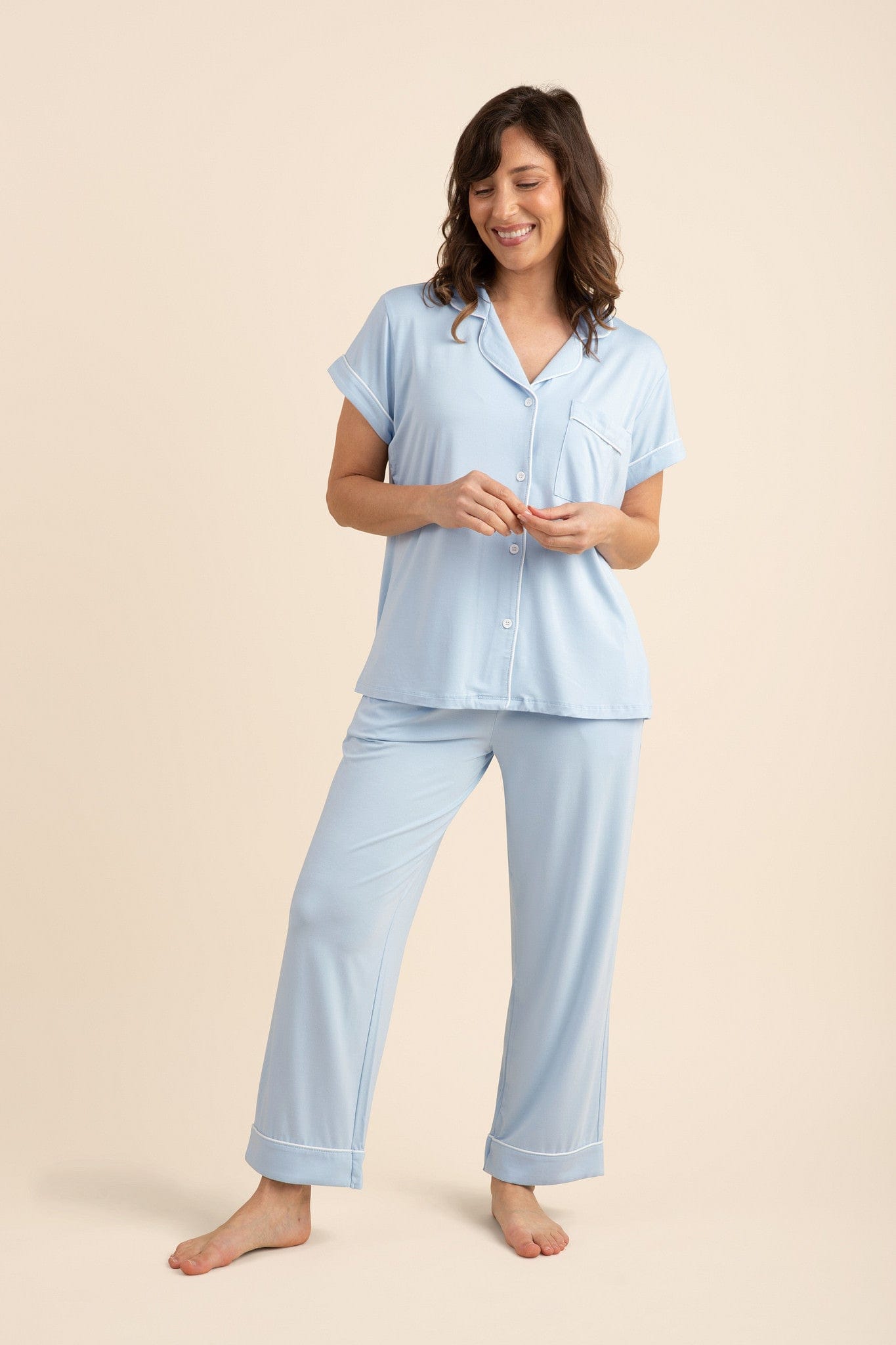 Women's Short Sleeve Cropped Pajama Set in Breeze