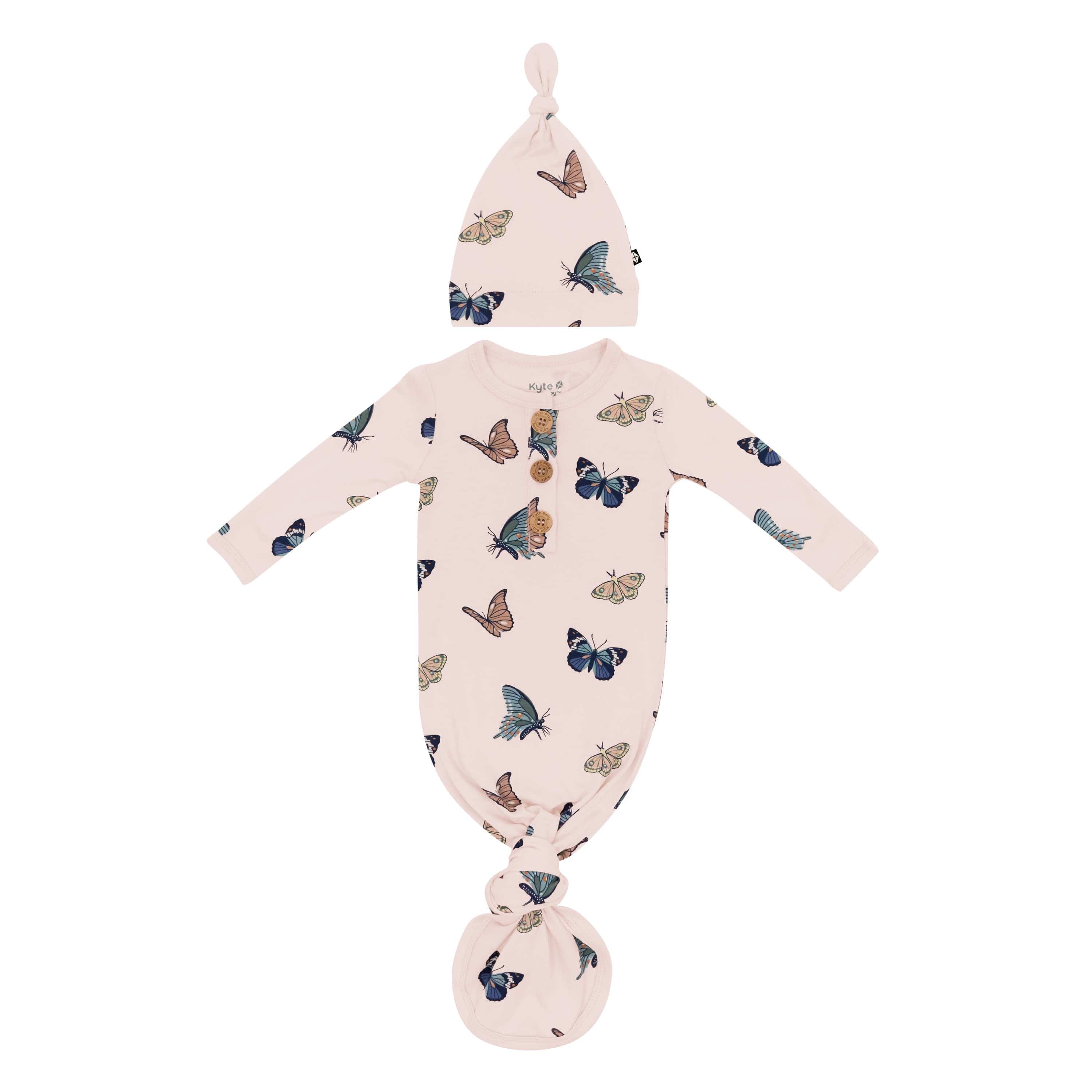 Knotted Day Gown with Hat Set in Blush Butterfly