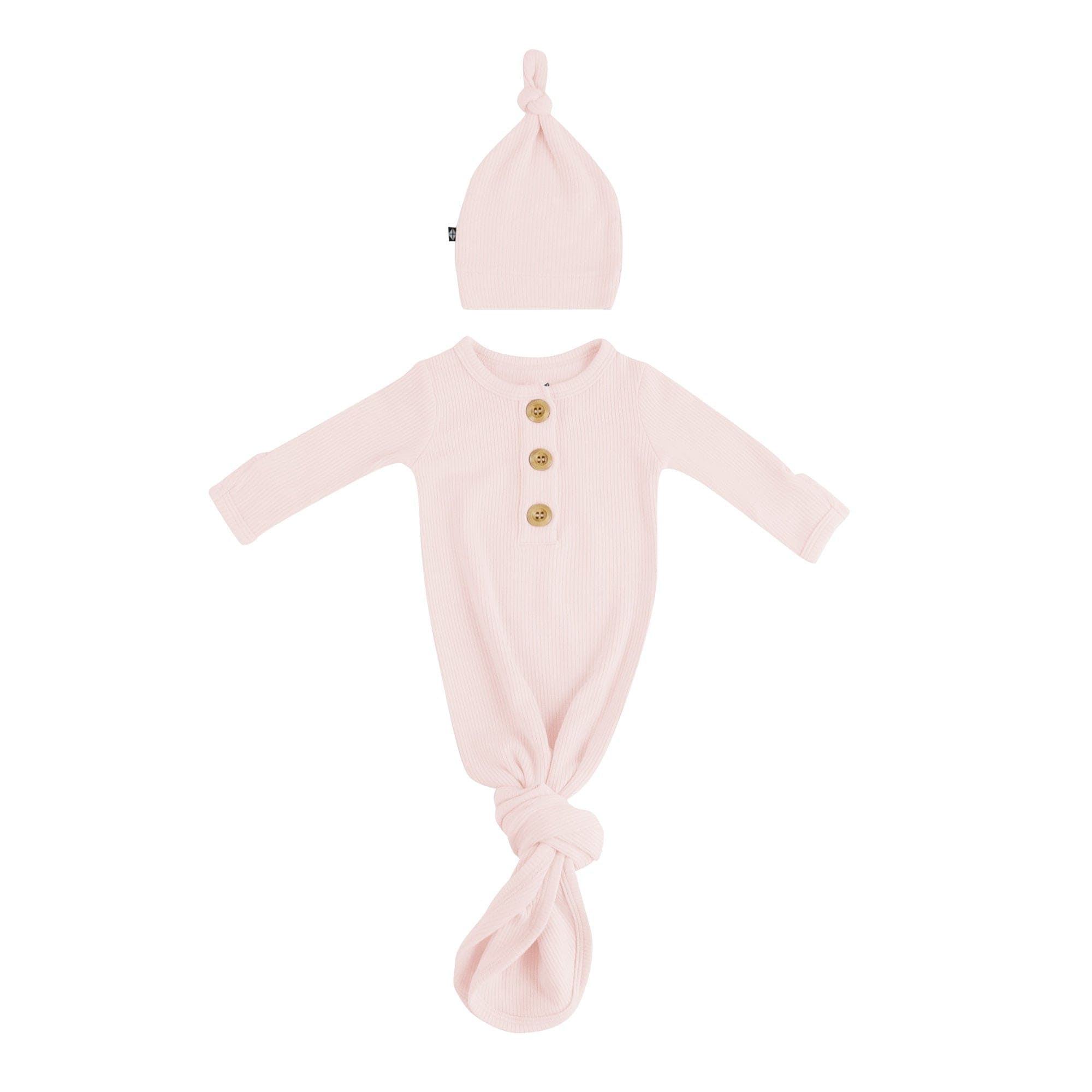 Ribbed Knotted Day Gown with Hat Set in Blush