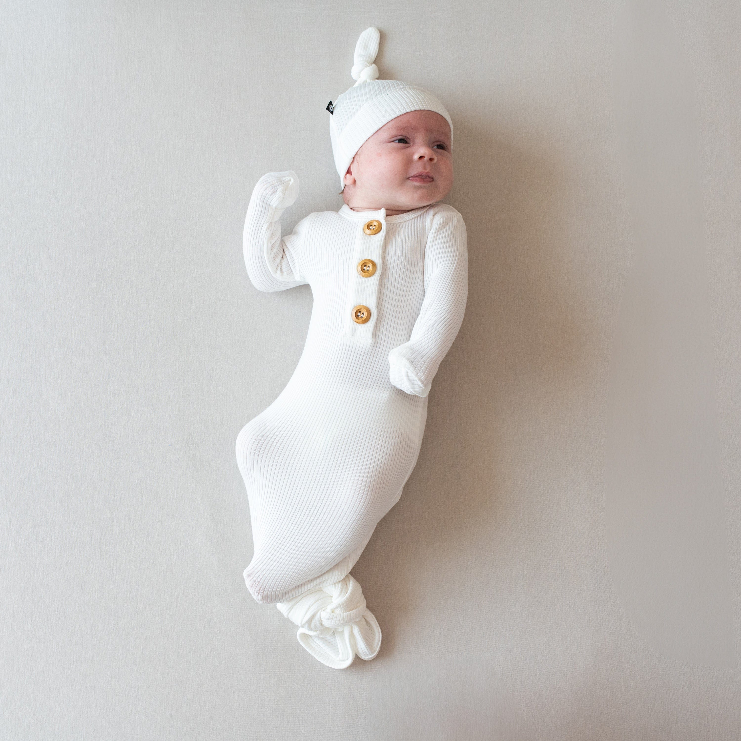 Ribbed Knotted Day Gown with Hat Set in Cloud