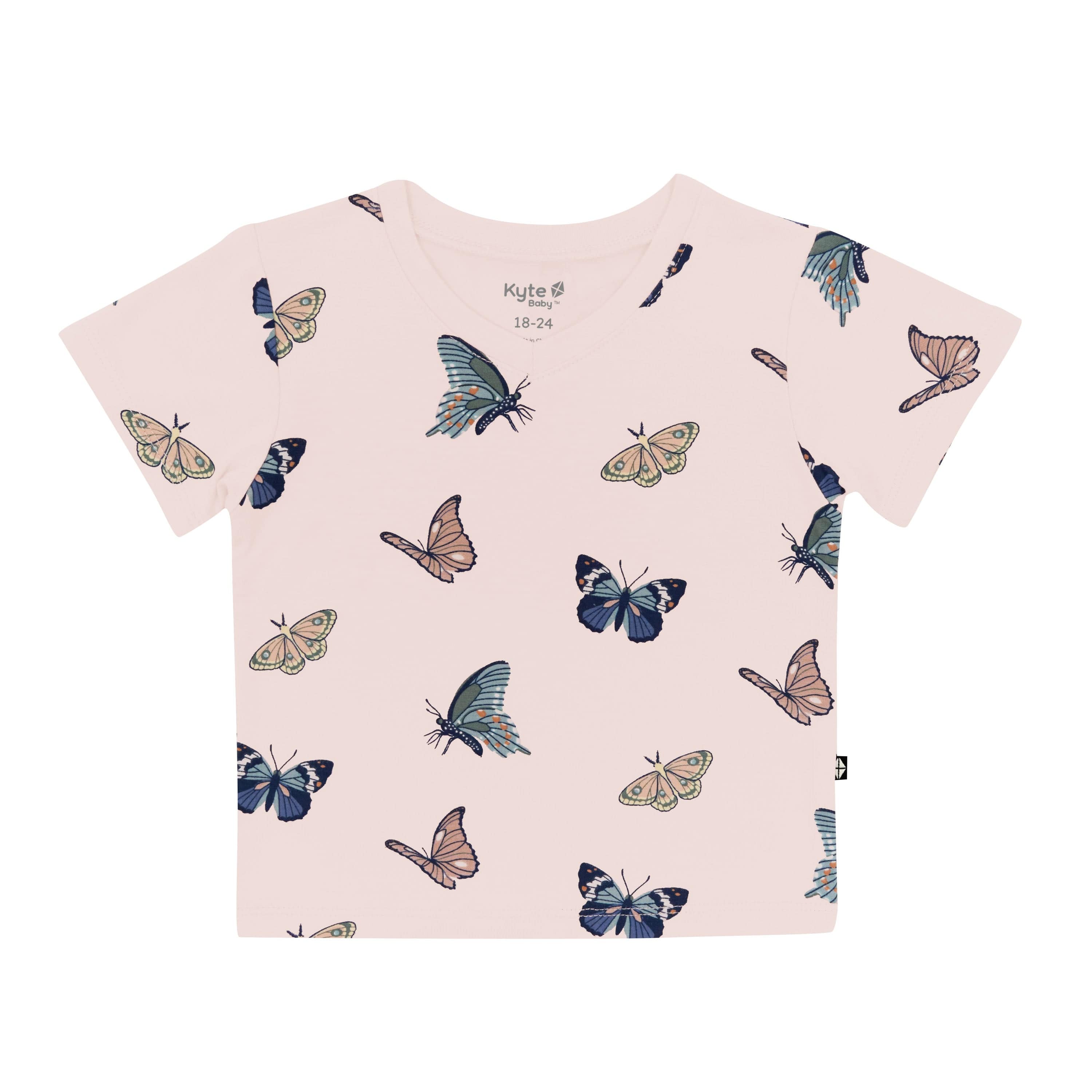 Toddler V-Neck Tee in Blush Butterfly