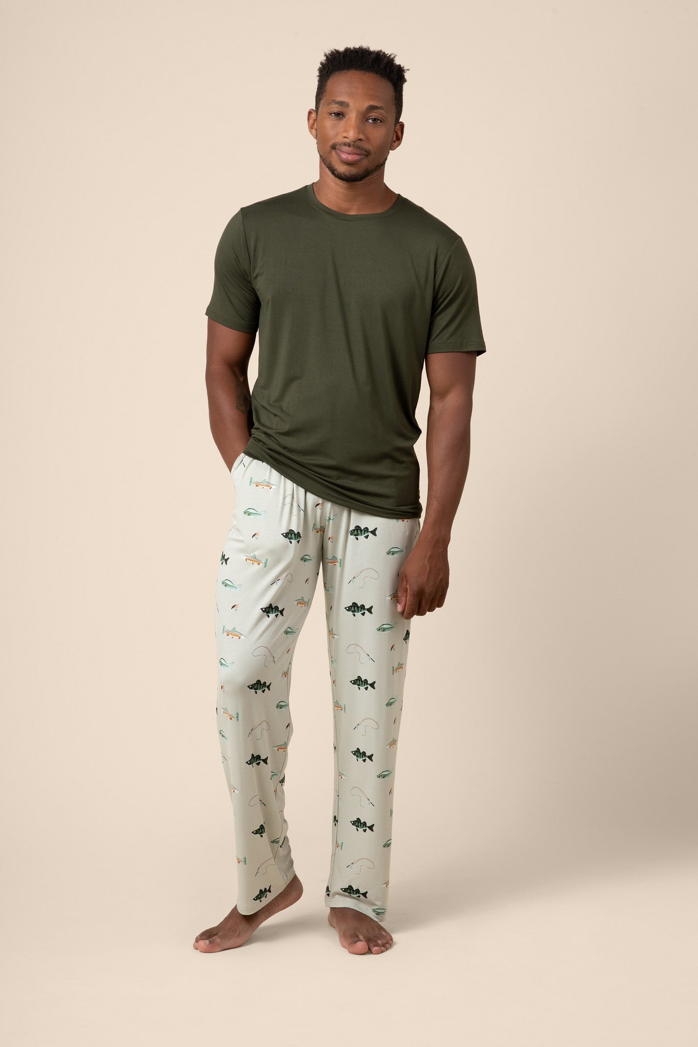 Men's Short Sleeve & Pant PJ Set in Fishing